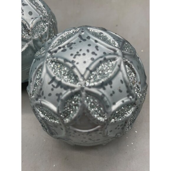 set of 2 Christmas ornament bulbs silver shine graphic assorted decor 3" READ - Picture 2 of 4